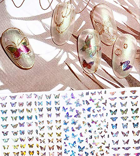 X-M Colorful Laser 3D Butterfly Nail Art Stickers Decals,Self-Adhesive Spring Summer Nail Supplies Butterflies Nail Design for Women Girls,DIY Manicure Nail Decorations Kit(6 Sheets)
