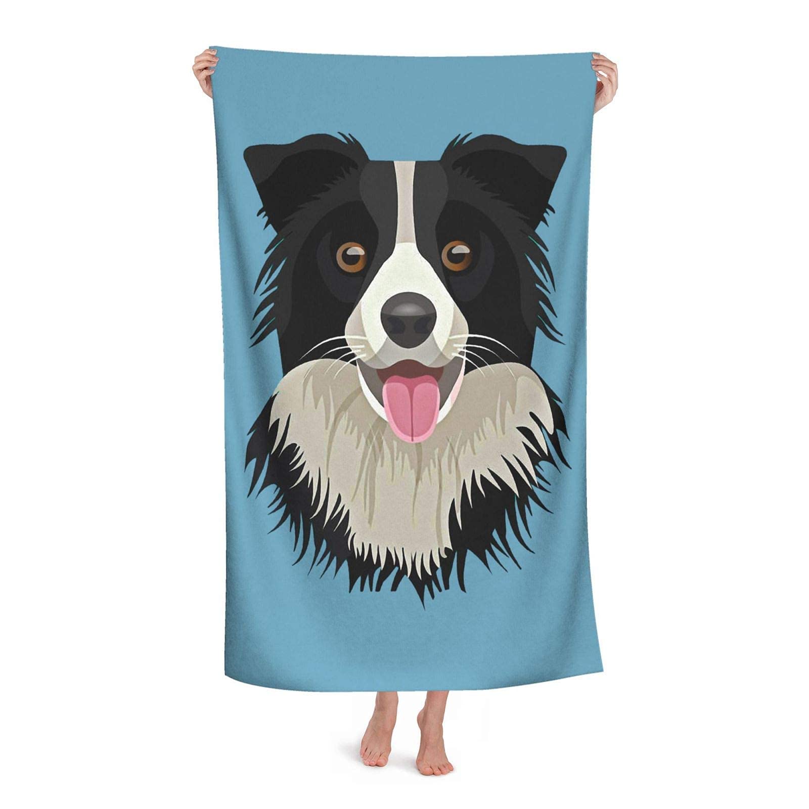 LOUJIN Beach Towel Border Collie Dog Highly Absorbent Microfiber Blanket Soft Bath Towels 80X130CM