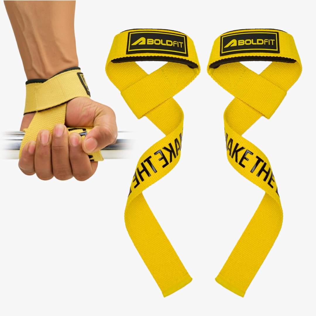 Boldfit Weight Lifting Straps Wrist Supporter for Gym Training, Deadlift Grip Heavy Workout Accessory for Men & Women, Strength Training Weightlifting Strap - 1 Pair - Elevate Yellow