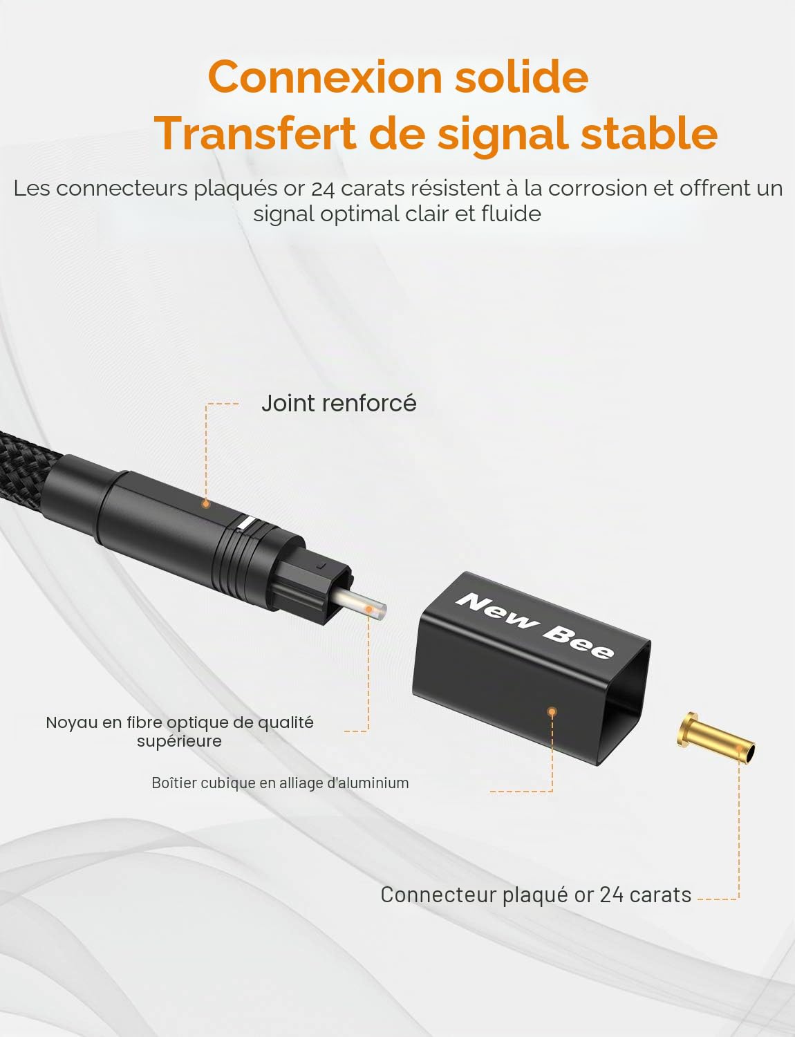 New bee Toslink Câble audio optique numérique pour barre de son LG/Samsung/Sony/Philips, système HiFi, stéréo, home cinéma, systèmes audio (1 m)