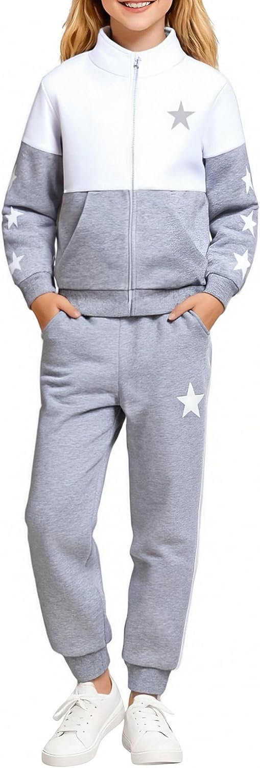 Girls Clothes 2 Piece Zip Up Sweatshirt & Pants Sweatsuit Set Fall Winter Outfits for Teen Tween Girls 6-12 Years