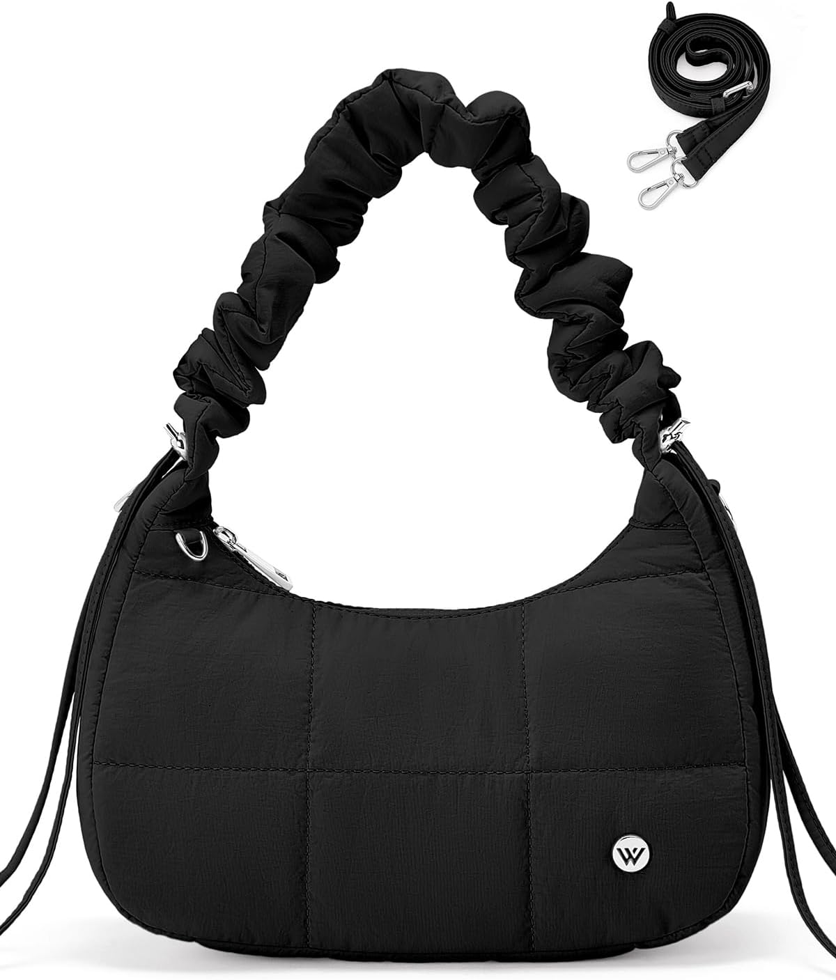 WESTBRONCO Small Puffer Shoulder Bag, Quilted Crescent Crossbody Bags for Women Nylon Daily Purse, Womens Puffy Handbags