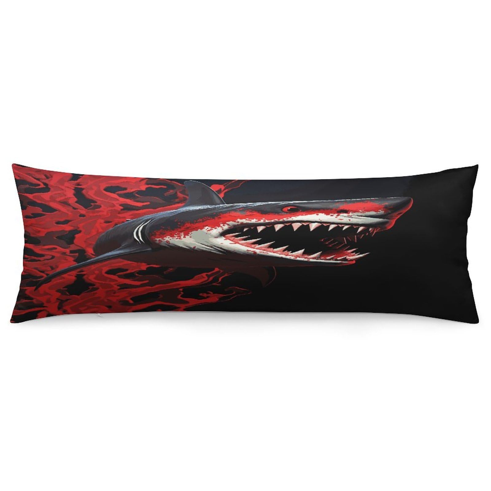 Red-Black Shark Pillowcase Decorative Long Body Pillow Case Soft Breathable Body Pillow Cover Modern Large Pillowcase Cute Body Pillow Pillowcases for Bedroom Couch 18.9 X 53 Inch