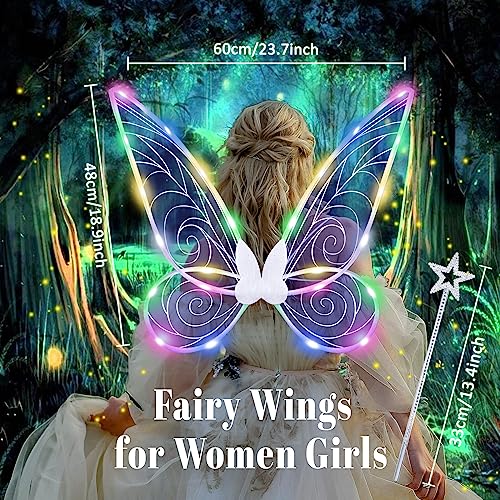 Goenb Feenflügel Led, Feenflügel Erwachsene Fee Kostüm Damen Feen Flügel Fee Winx Club Kostüm Feenflügel Leuchtende für Kinder Mädchen für Halloween Karneval Fasching Weihnachten Rollenspiele