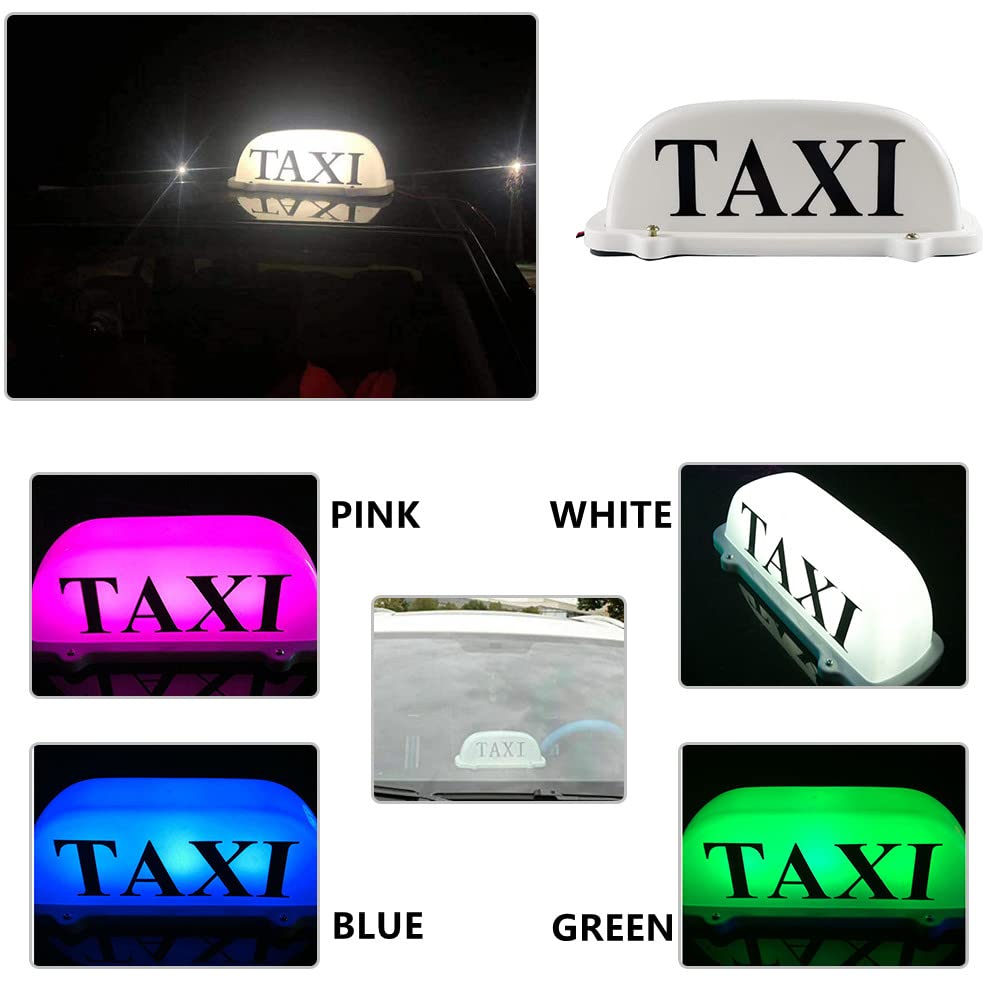 Taxi Sign Lamp, Taxi LED Light 12V LED Magnético Taxi Sign Roof Top Car Lámpara de Luz Súper Brillante con Encendedor de Cigarros Taxi Parabrisas Cabina Indicador Sign(01