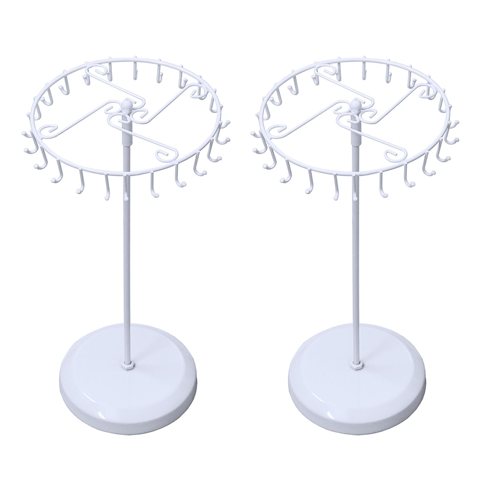 Young Wolf Pair of 23 Hooks Brass Spinning Jewelry Tree Display Stand Jewelry Organizer (White)