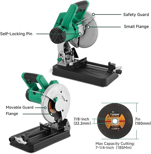 Miniatura 2 de Hoteche Sierra de corte de metal de 7 pulgadas 1500 W Máquina de corte eléctrico resistente con hoja de sierra