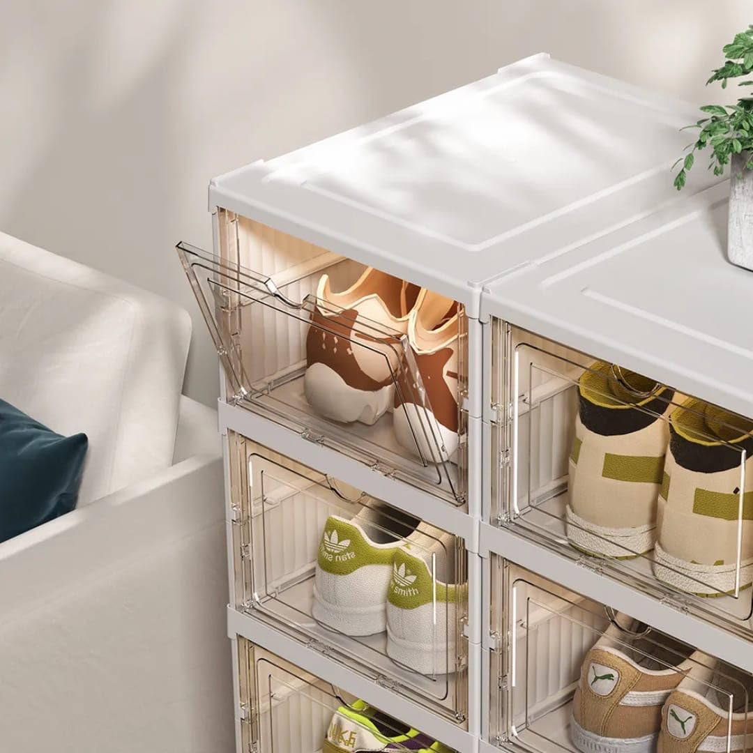 BDIT ACCESORI Scatole per scarpe - Organizer per scarpe in plastica, 6 scatole portaoggetti in plastica rigida trasparente, scarpiera impilabile con porta magnetica, organizer per scarpe armadio.