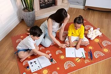 KOOTOYS Printed Baby Play Mat, 6 Interlocking Foam Tiles (23.62 x 23.62 Inches) Kid's Room Decor, Baby Crawling & Tummy Time Mat Boho Rainbow & Sun, Puzzle Play Mat Infants & Toddlers