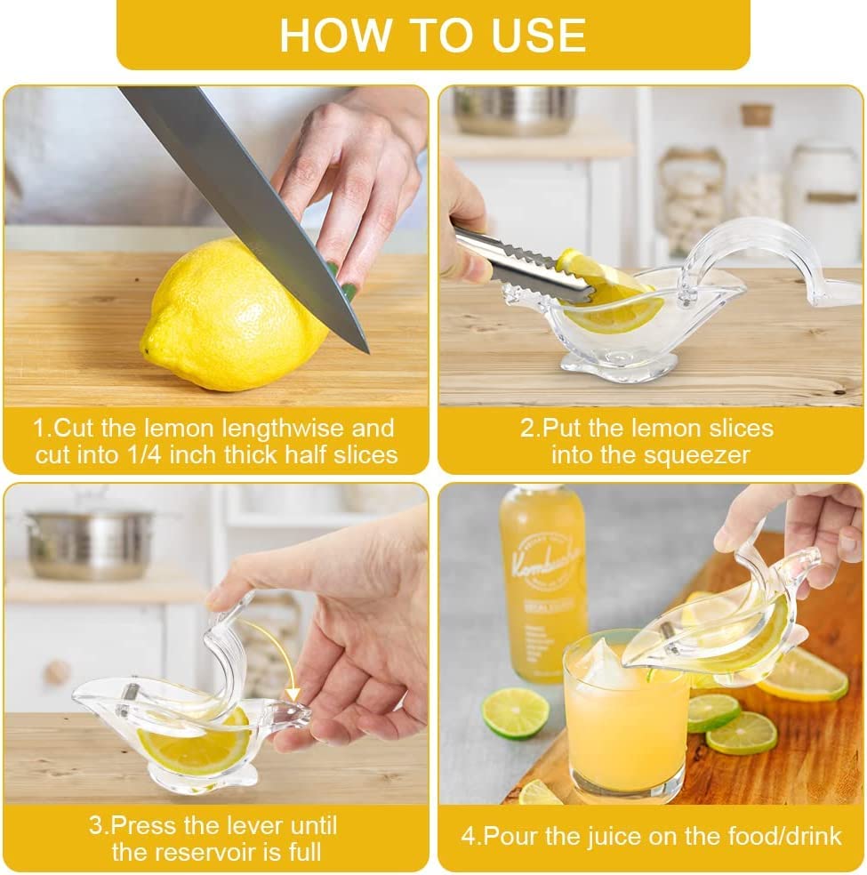 Image of Manual Lemon Squeezer Orange Fruit Hand Juicer Kitchen Acrylic Clips Tools, Glass Acrylic crystal Press Juicer, Kitchen Tools Dinner Plate Elegance Press Bird Lemon & Lime Squeezer. (Pack Of 2)