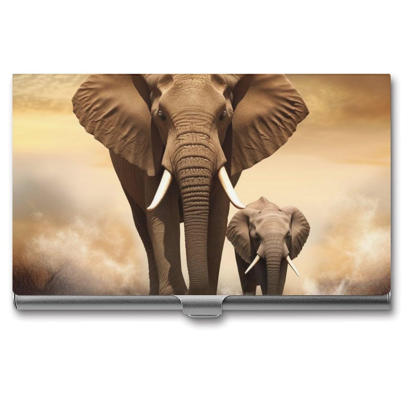 BTCOWZRV Elephant Business Card Holder Metal Slim Business Card Case, Pocket Card Holder for Men Women Purse Name Card Holder Stainless Steel Wallet Credit ID Case for Office