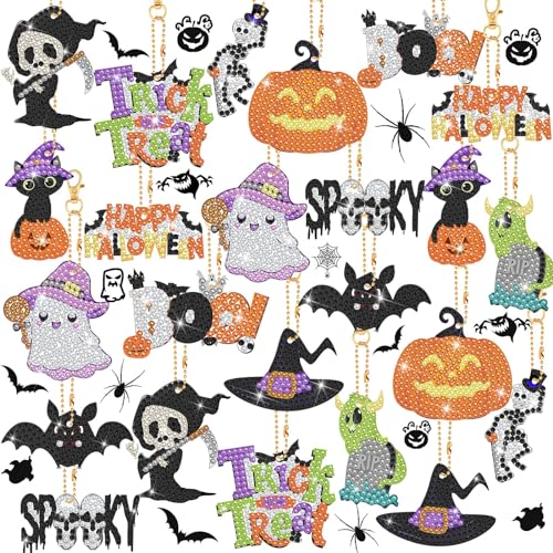 Ououtus 24 Pcs Halloween Diamond Art Keychains Summer Halloween K...