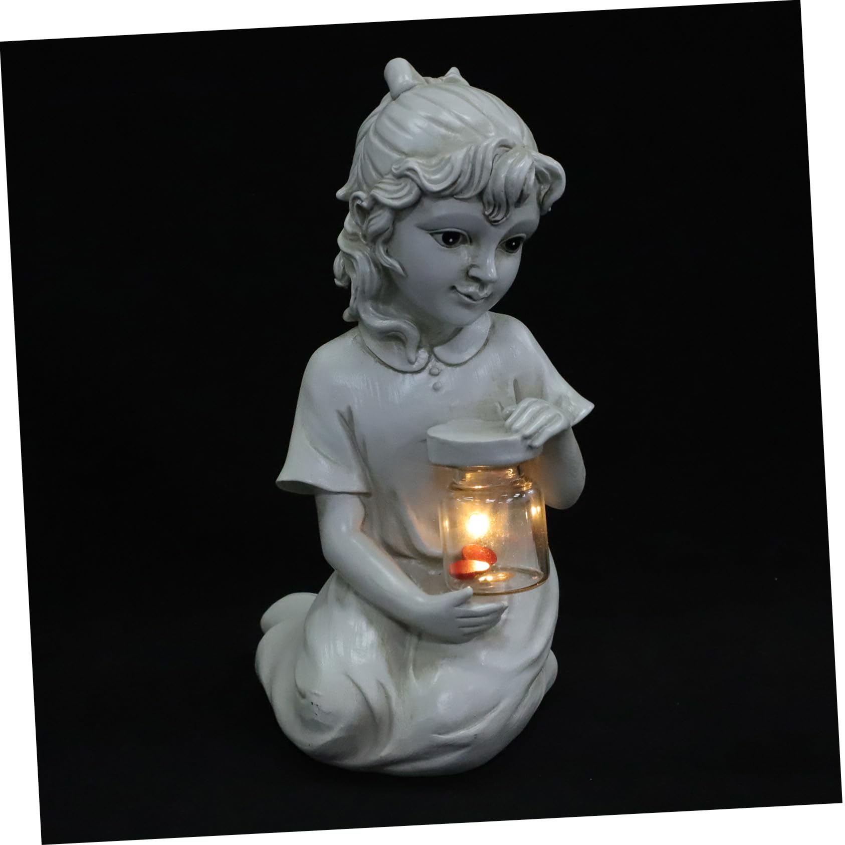 Solar-powered Resin Kid Sculpture Outdoor Garden Ornament with Decorative Lighting Weather-resistant Child Statue for And Flowerbed Décor