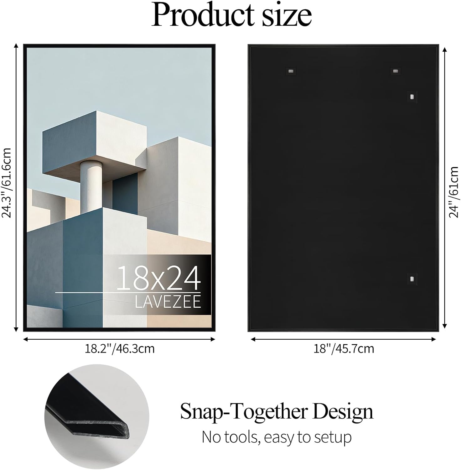 lavezee 18x24 poster frame black, 6 packs lightweight 18 x 24 poster frames for wall mounting, display 24x18 pictures, posters & art prints vertically or horizontally