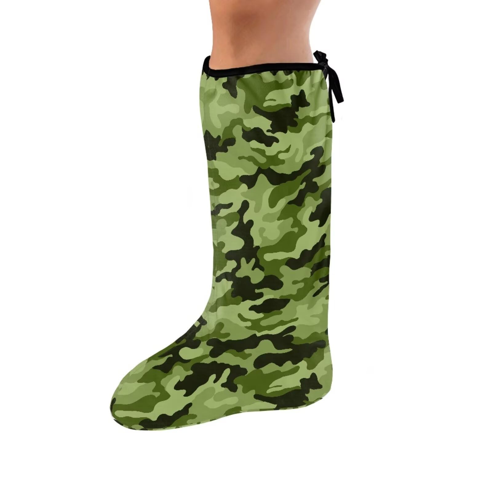 Uorisanigo Cast Cover for Leg Fashionable Green Camo Cast Socks Over Cast Breathable Leg Plaster Sleeve Medium Foot Cast Sock Cover Stretch Fabric Below The Knee Leg Cast Sleeve for Leg Decor