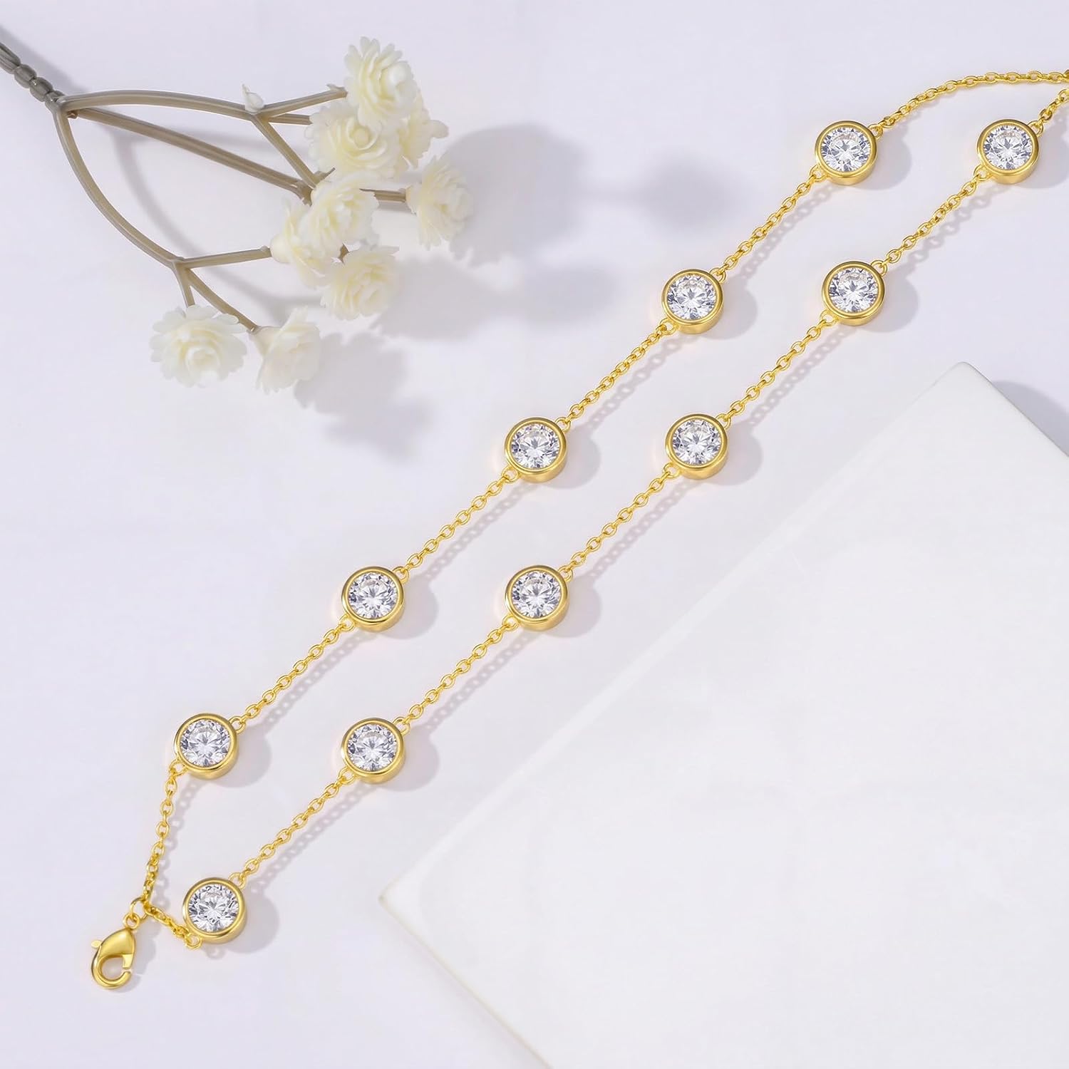 OJK Mothers Day Gifts 14K Gold Birthstone Bracelet for Women 14K Gold Round Layered Bracelets Anniversary Birthday Jewelry Gifts for Wife Mom Her