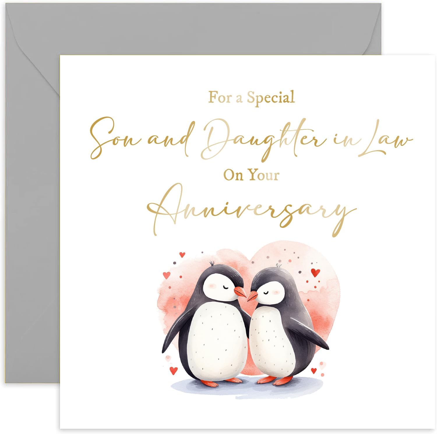 Old English Co. Biglietto Di Auguri Per Anniversario Genitori - Design Romantico Con Pinguini - Interno Bianco 15x15cm - 2