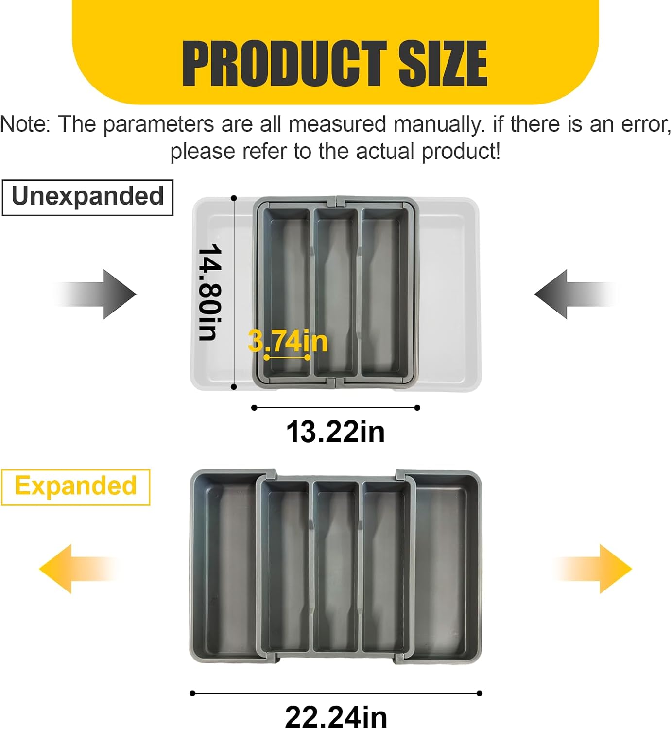Tool Organizer Tray, Expandable 13"-22" Tool Storage Trays with 5 Compartments, Car Toolbox Drawer Organization Accessories for Parts, Bolts, Garage Tool (Grey)