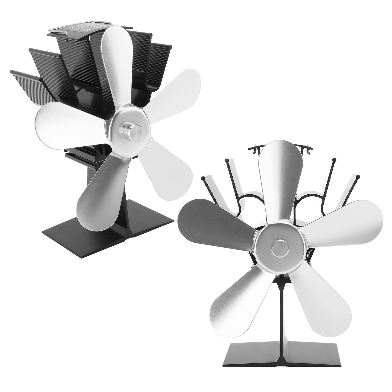 Fafeicy Ventilatore Termico 5 Pale per Stufa a Legna, Silenzioso, Ecologico, Senza Elettricità, per Camini e Stufe a Legna (SILVER)