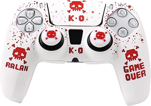 Pixelated Skull Controller Skin Cover Compatible with PS5/Playstation 5 Controller, RALAN Protector Case Customised Thumb Grip