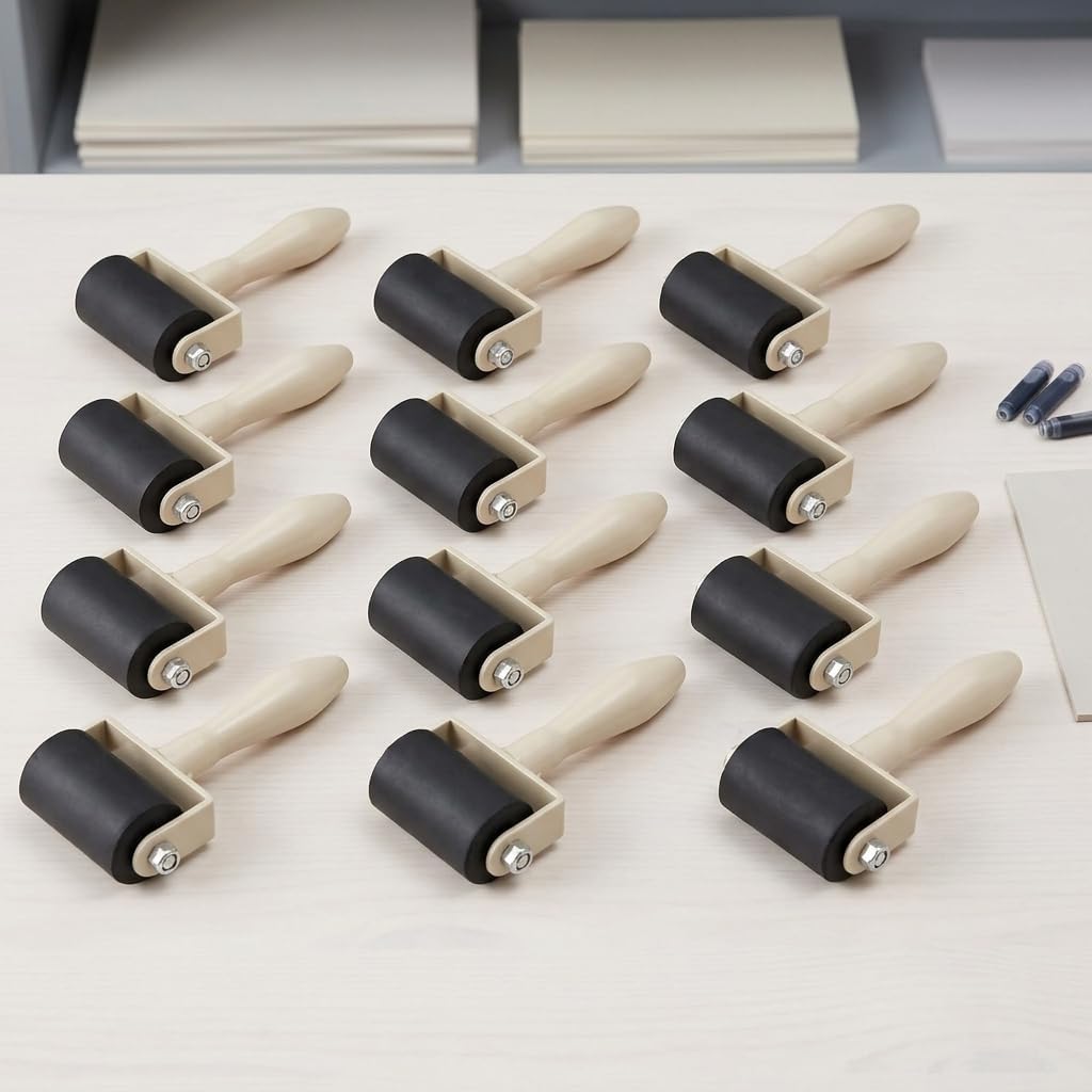 BUTIFULSIC Rubber Brayer Roller Set 15 Pcs for Printmaking Relief Printing