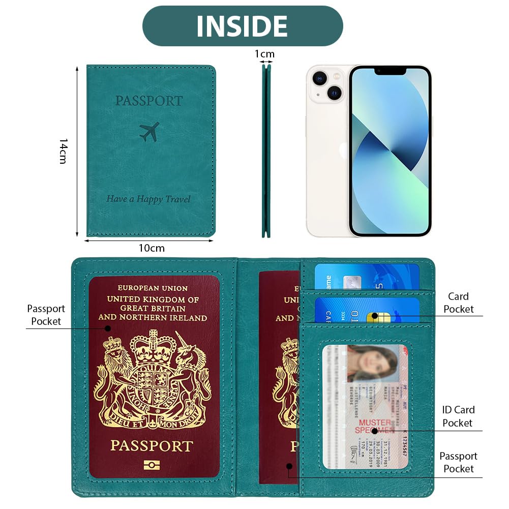 OFFCUP Protege Passeport, Pochette Passeport en Cuir PU, Housse de Passeport mit RFID-Blocker Housse Passeport Voyage Passeport éTui pour Cartes de crédit Carte d'identité Carte d'visite (Vert)
