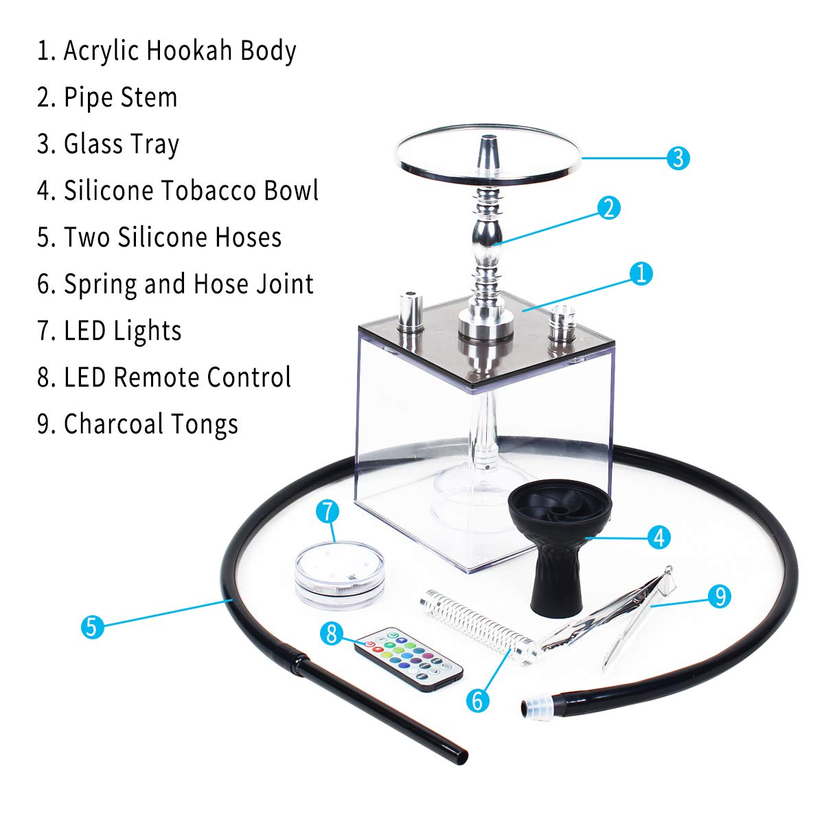 Hookah, Hookah Set Modern Cube Acrylic Hookah with Silicone Hookah