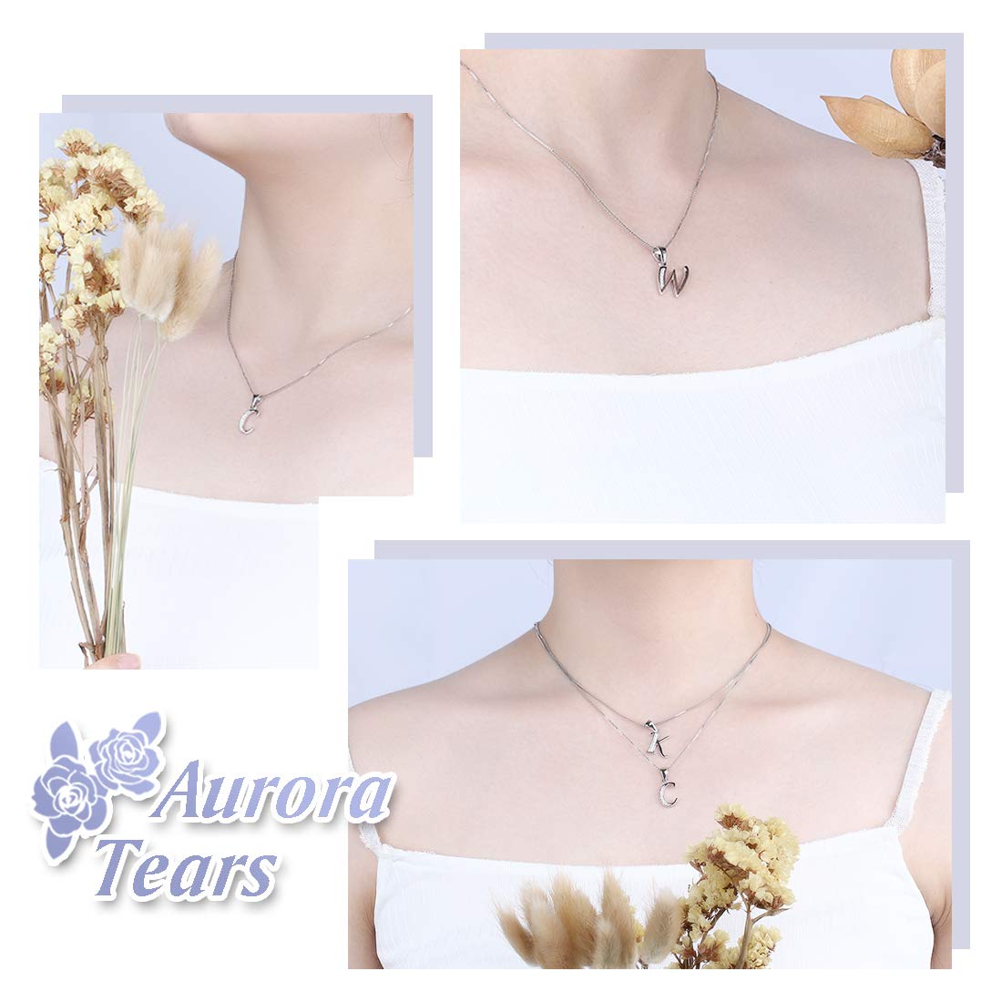 Aurora Tears 925 sterline d'argento 26 lettere collana iniziale A-Z Ciondolo alfabeto con zirconi gioielli regali per le donne DP0045