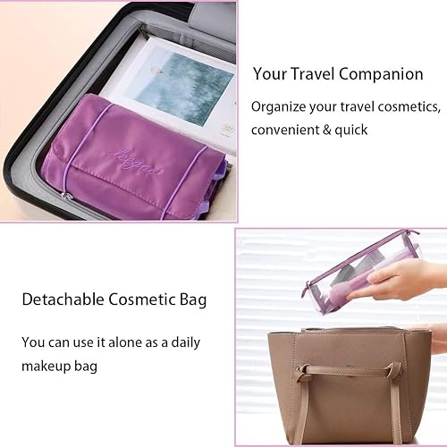 Miniatura 7 de KAKKOII Neceser de viaje, bolsa de maquillaje enrollable, bolsas de cosméticos, con cuerda elástica, organizador de maquillaje para mujer, cuidado
