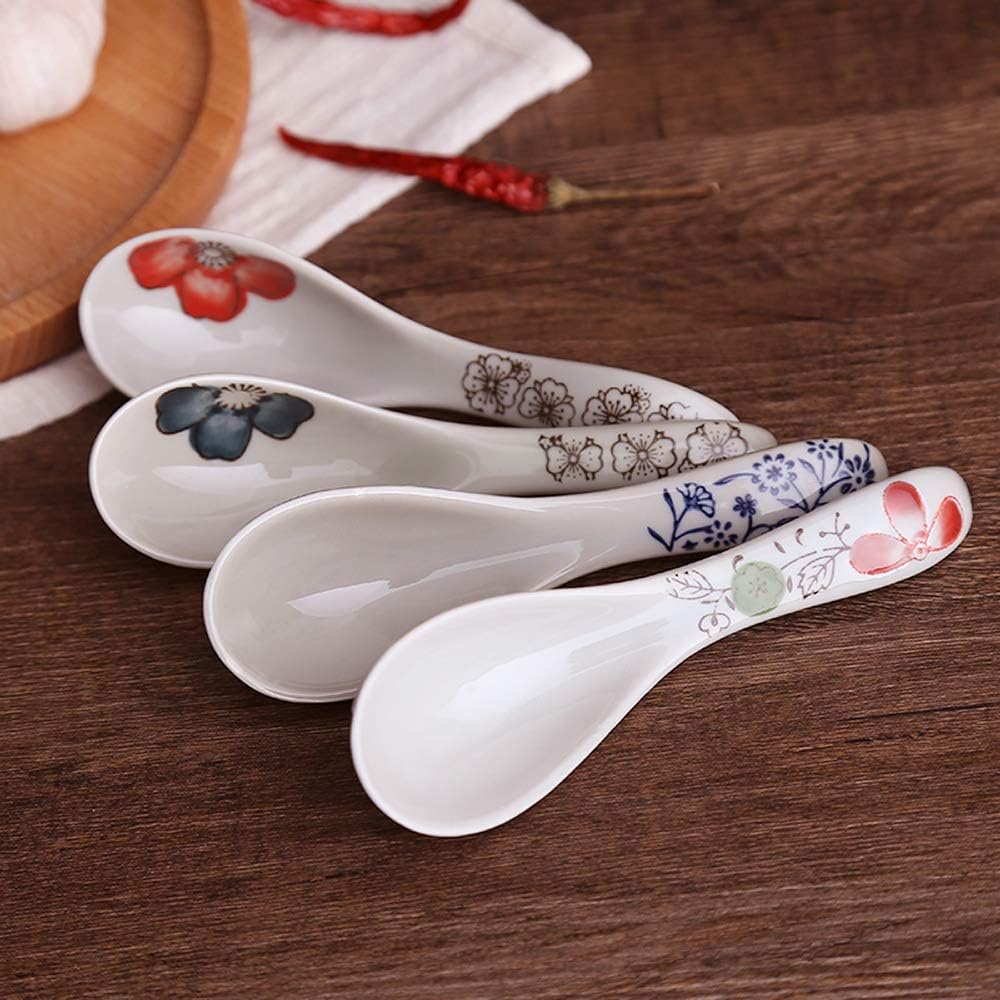 Flash Deals - 70% OFF Longpro Ceramics Soup Spoons set Hand Painted Flower Glaze Porcelain Chinese Japanese Asian Rice Spoons Appetizer Tableware Meal Partner of Food Safe Non toxic Lead free spoons, Grey color