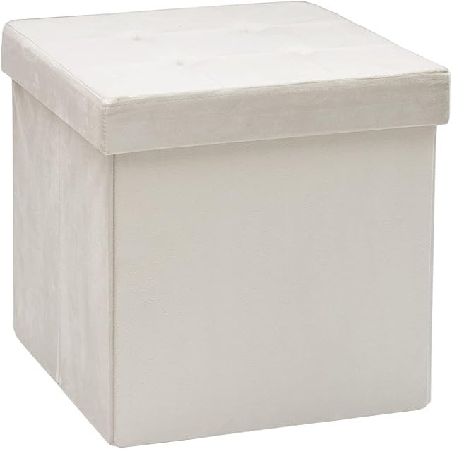 SENSIOHOME Sensio Home Velvet Ottoman Storage Cream Folding Seat Stool Cube Kids Toy Box Bedroom Furniture Footstool Pouffe Shoe