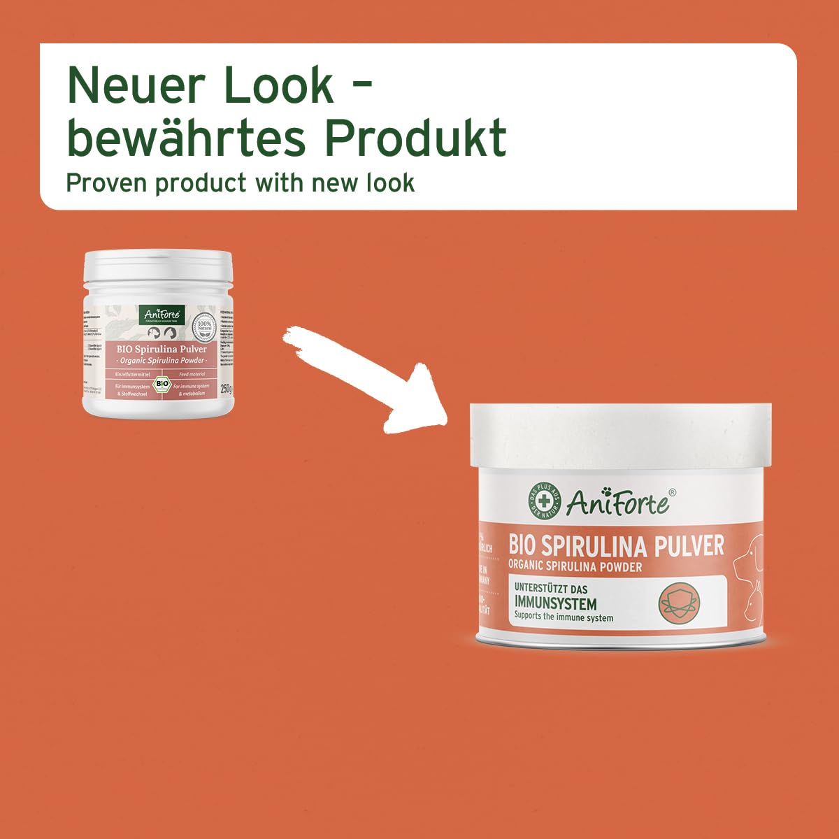 AniForte Bio Spiruline en Poudre pour Chiens et Chats 250g, Micro algues pour la Peau et Le Pelage, système immunitaire et processus métaboliques, vitamines, Biologique, testé en Laboratoire
