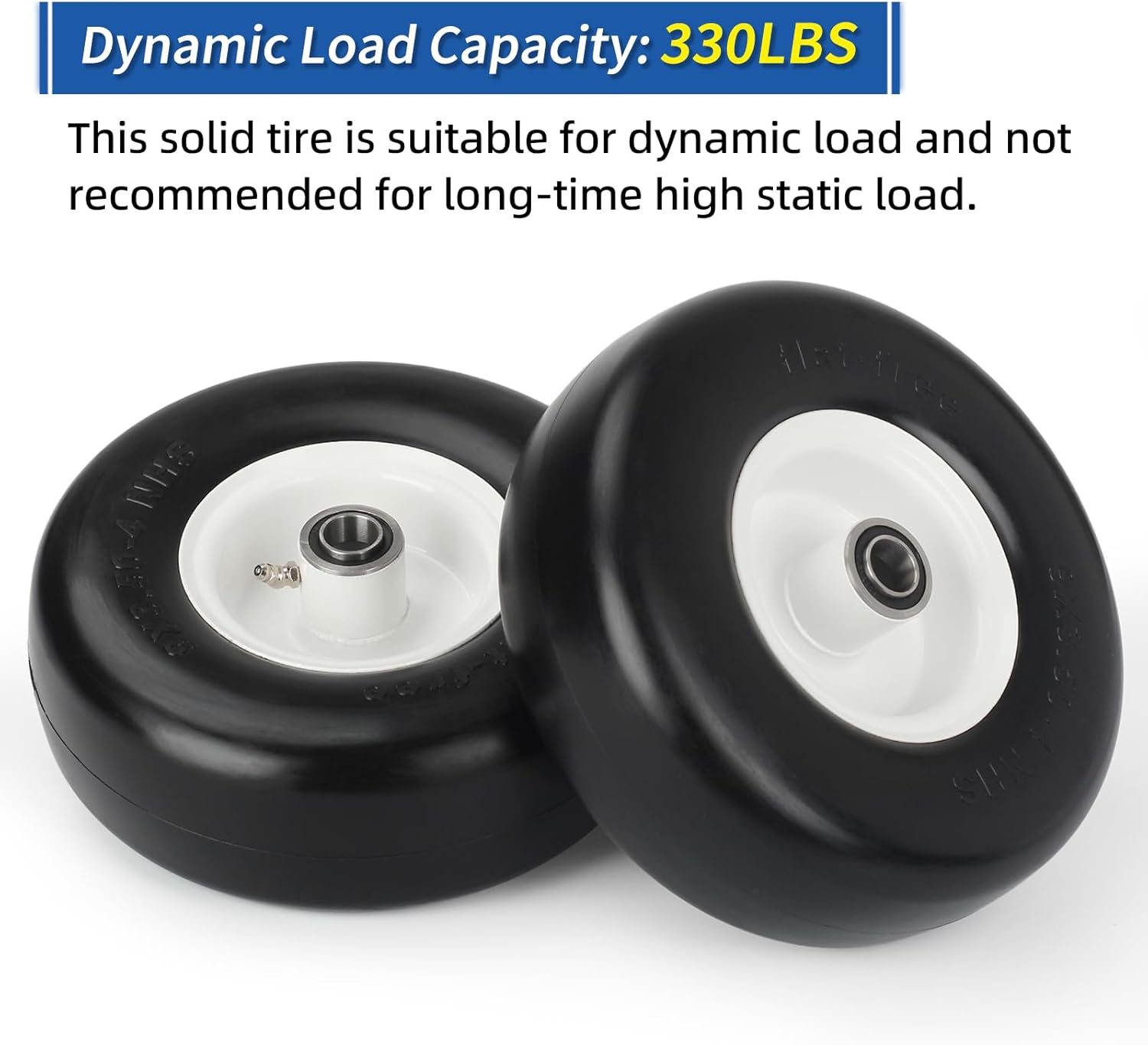 GICOOL (2-Pack) 9x3.50-4 Flat Free Lawn Mower Tires, 9" Smooth Tread Front Wheel Assembly for Zero Turn Mowers, Adjustable Hub 3.5"-5", 3/4" & 5/8" Bearing, Replacement for Riding Mower Wheels