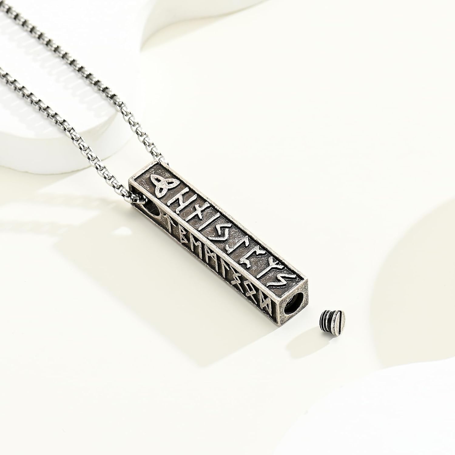 Norse Viking Urn Necklace for Men Women Rune Bar Cremation Jewelry Celtic Knot Urn Pendant Keepsake Memorial Vintage Amulet Jewelry Ashes Locket Gift