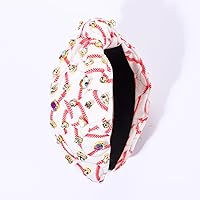 Vista 8 de mokkia Diadema de béisbol con diamantes de imitación anudada para mujer, diadema estampada con nudo superior ancho, diadema adornada con joyas