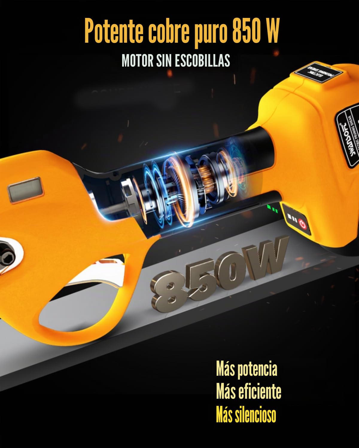 SWANSOFT Tijeras de Podar Electricas, 28mm 16,8V 850W Podadora Eléctrica de con Batería | Tijeras de Podar Eléctricas de Mano, Amarillo/Negro