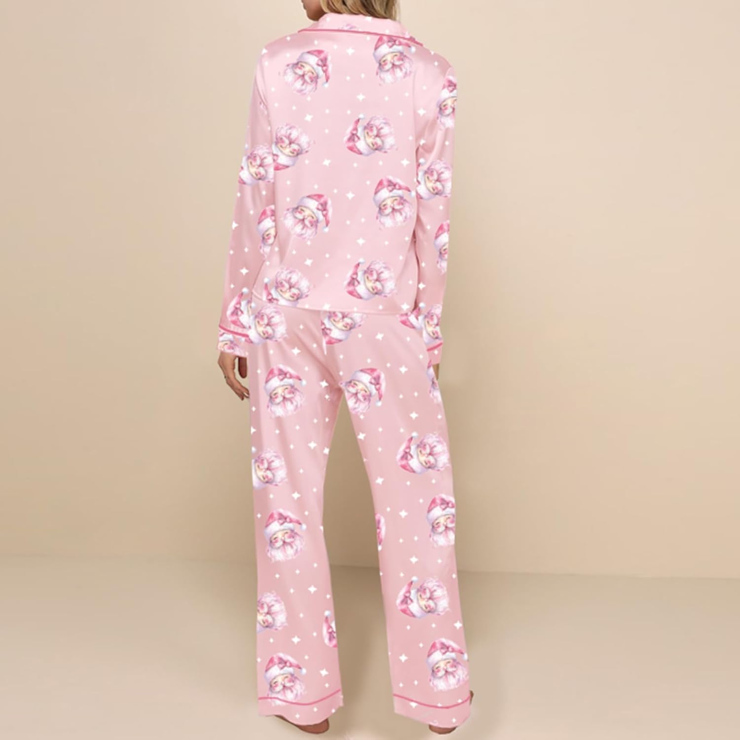 Aopwsrlyi Christmas Pajamas for Women Satin Silk Lounge Set Long Sleeve Button Down Shirt Pants Set 2 Piece Pjs Set - Image 5