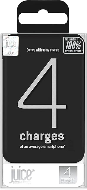 Juice 4 Charges Power Bank Portable Charger for Apple iPhone, Samsung, Huawei, Microsoft, Oppo, Sony - Black