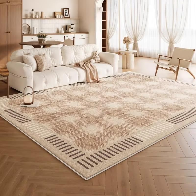 Tapis crème 60x120 cm à poils courts lavable et antidérapant pour chambre et salon cosy