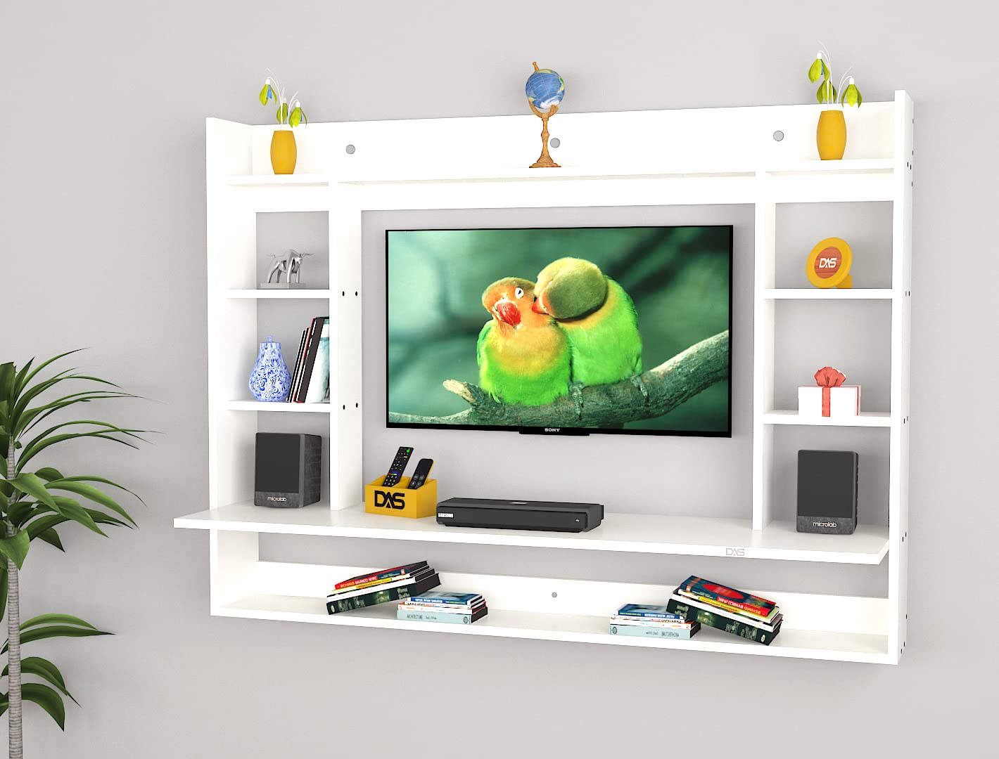 DAS Devin Wall Mount TV Entertainment Unit/Set Top Box Stand for Up to 32" Screen- Frosty White (Engineered Wood)