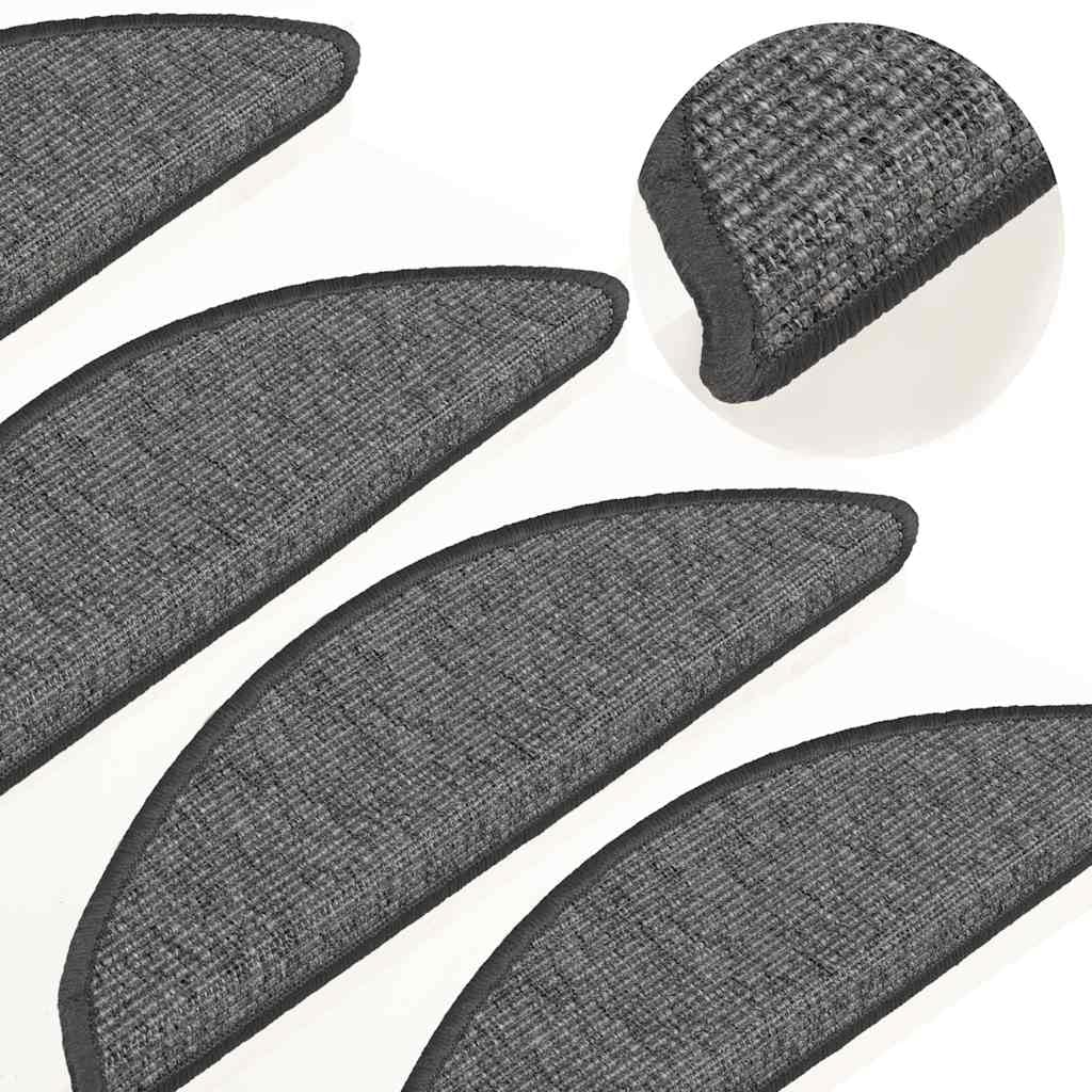 Stufenmatten 15 Stück 56x17x3 cm Beige und Grau Halbrund Treppenstufen Matten, Teppich Innen für Treppen, rutschfest Stufenmatten Treppenteppich