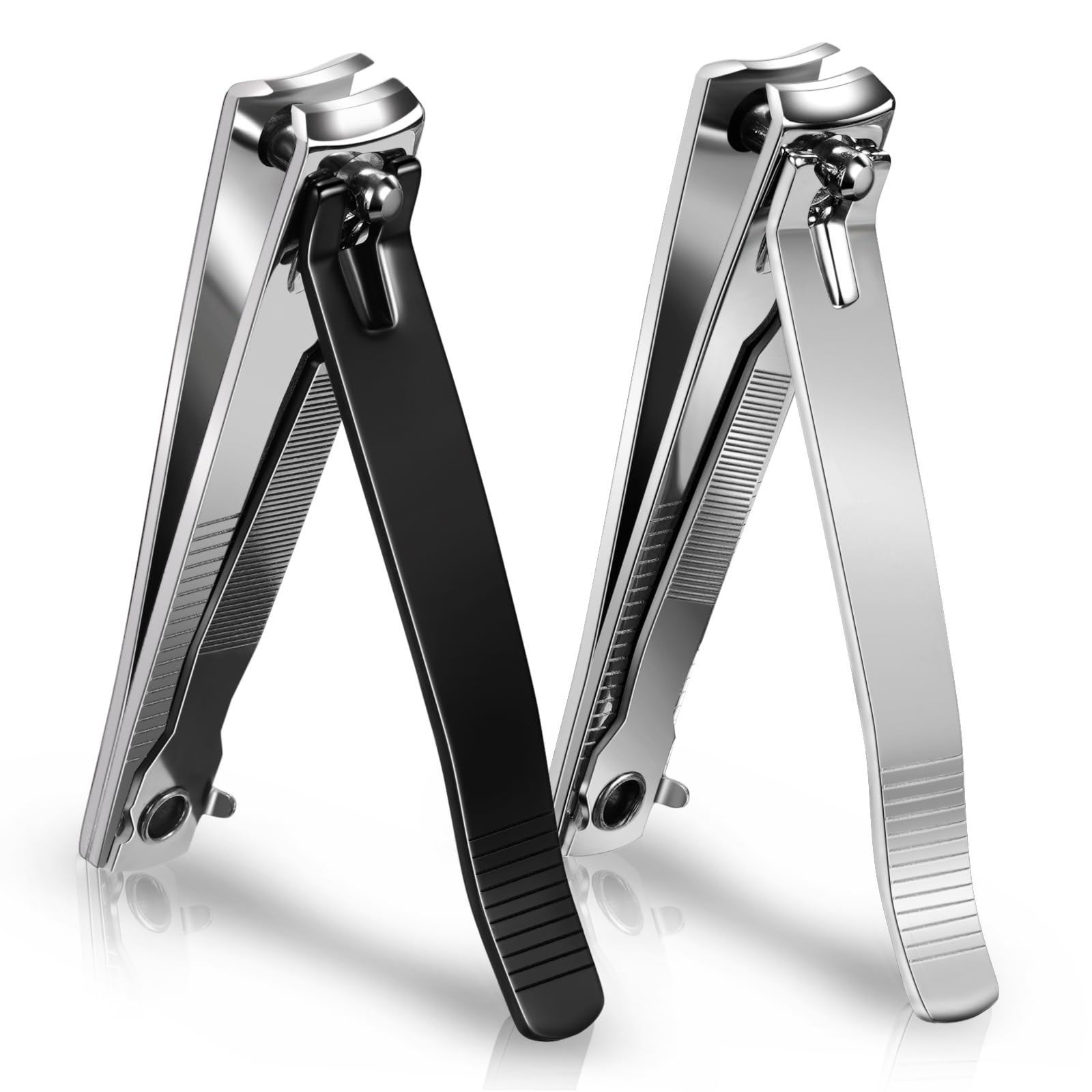 Ucheom Large Nail Clippers 2-Pack, Sharp Stainless Steel Fingernail & Toenail Trimmers with Nail File, Manicure Kit Fingernail Tools for Men & Women,