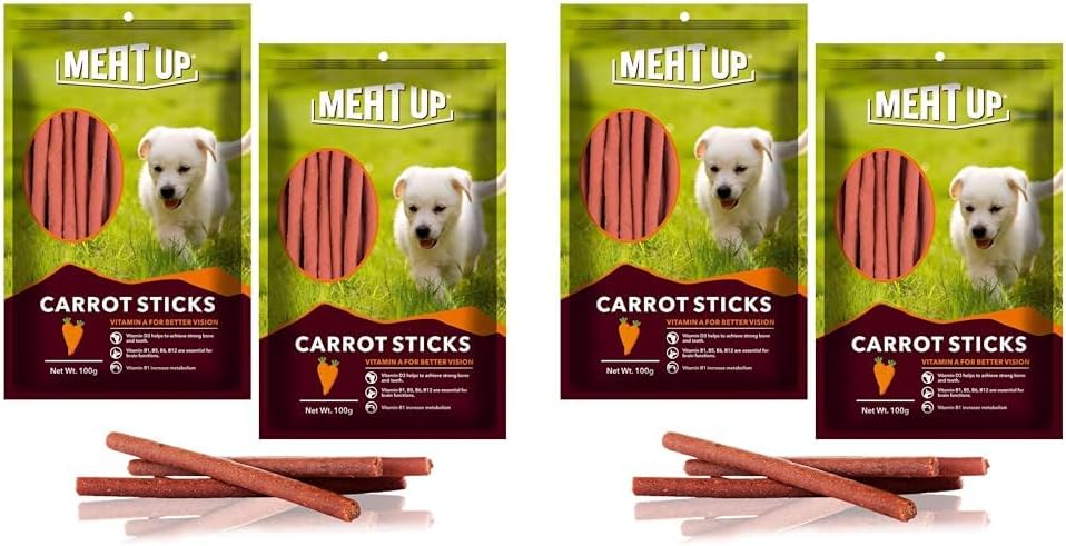 Meat Up Munchy Sticks Treats for Dogs Carrot Flavour 100G, Buy 1 Get 1 Free, Total 200G Pack - All Life Stages (Pack of 2)