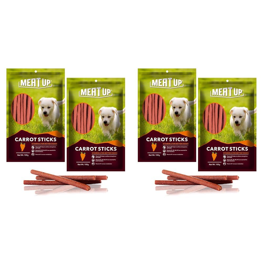 Meat Up Munchy Sticks Treats for Dogs Carrot Flavour 100G, Buy 1 Get 1 Free, Total 200G Pack - All Life Stages (Pack of 2)