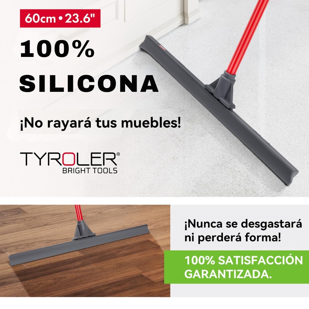 Tyroler Escobilla Goma - Hoja Silicona 100% Duradera, 60 centímetros Ancho - Mango Ligero 140 centímetros
