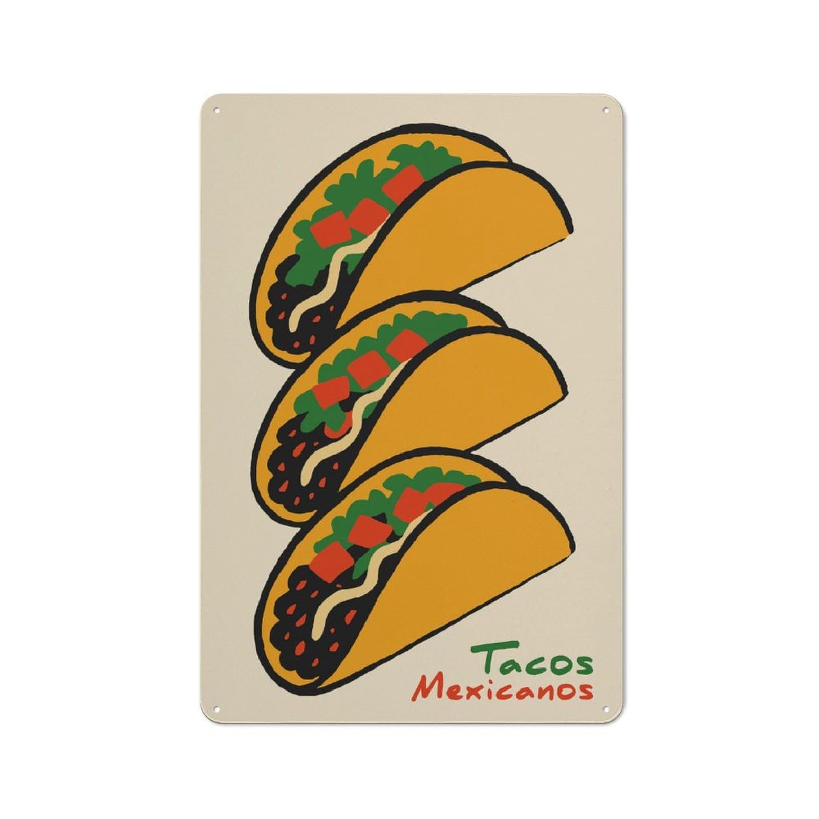 Junmoney Style-21 Tin Wall Plaque 30X20cm With Stack Of Tacos Mexicanos Illustration For Hallway Wall, A Decorative Metal Sign For Hallways And Entrance Areas