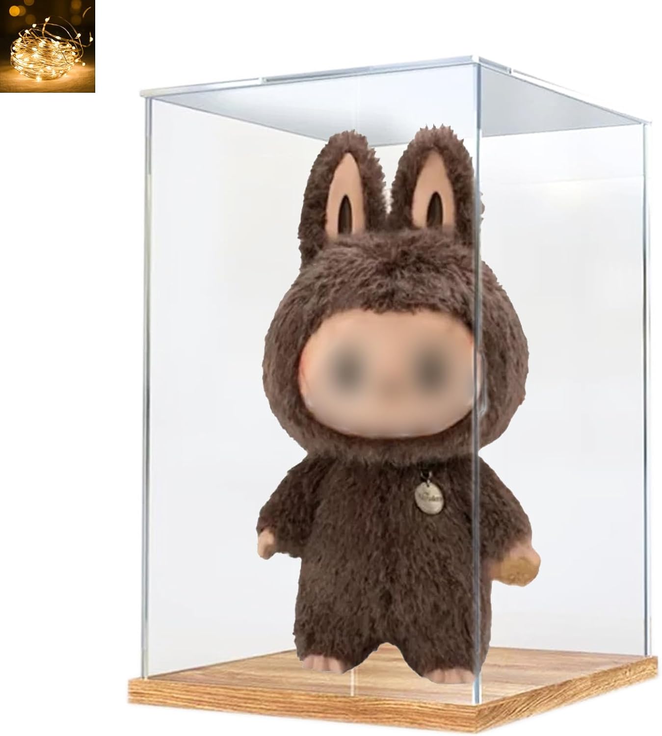 Clear Acrylic Display Case for Zimomo Angel in Clouds I Found You, Display Box for Big Doll Toy for LABUBU for Pop Mart, Thickened Wooden Base with Door UV Protection Dustproof 13.8x11.8x23.6 inch Wooden Base 13.8x11.8x23.6 inch (with Door)