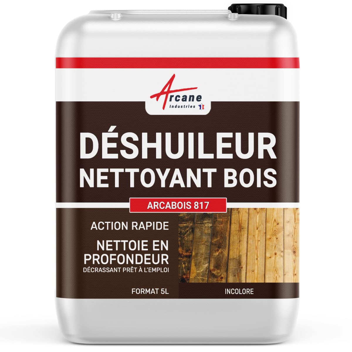 ARCANE INDUSTRIES Déshuileur et nettoyant Bois, Arcabois 817 : décrassant, décireur, nettoyant Tout Support en Bois - 5 L