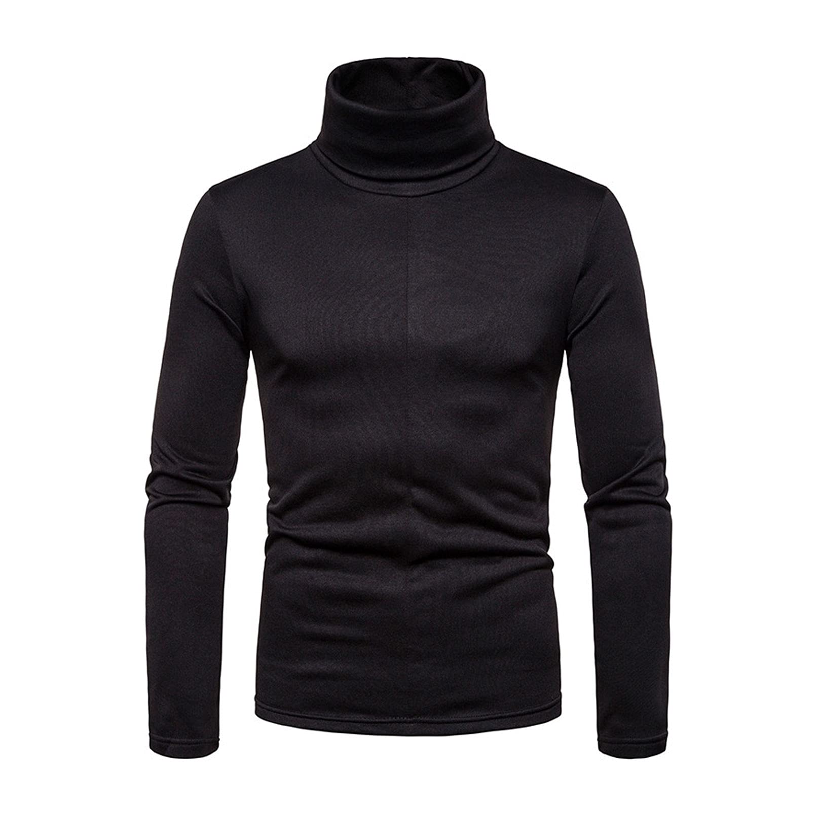 GTHTTTMen's Plus Size Cotton High Neck Plus Velvet T-Shirt Basic Adult Keep Warm Long-Sleeve Tees Slim-Fit Solid Casual Tops