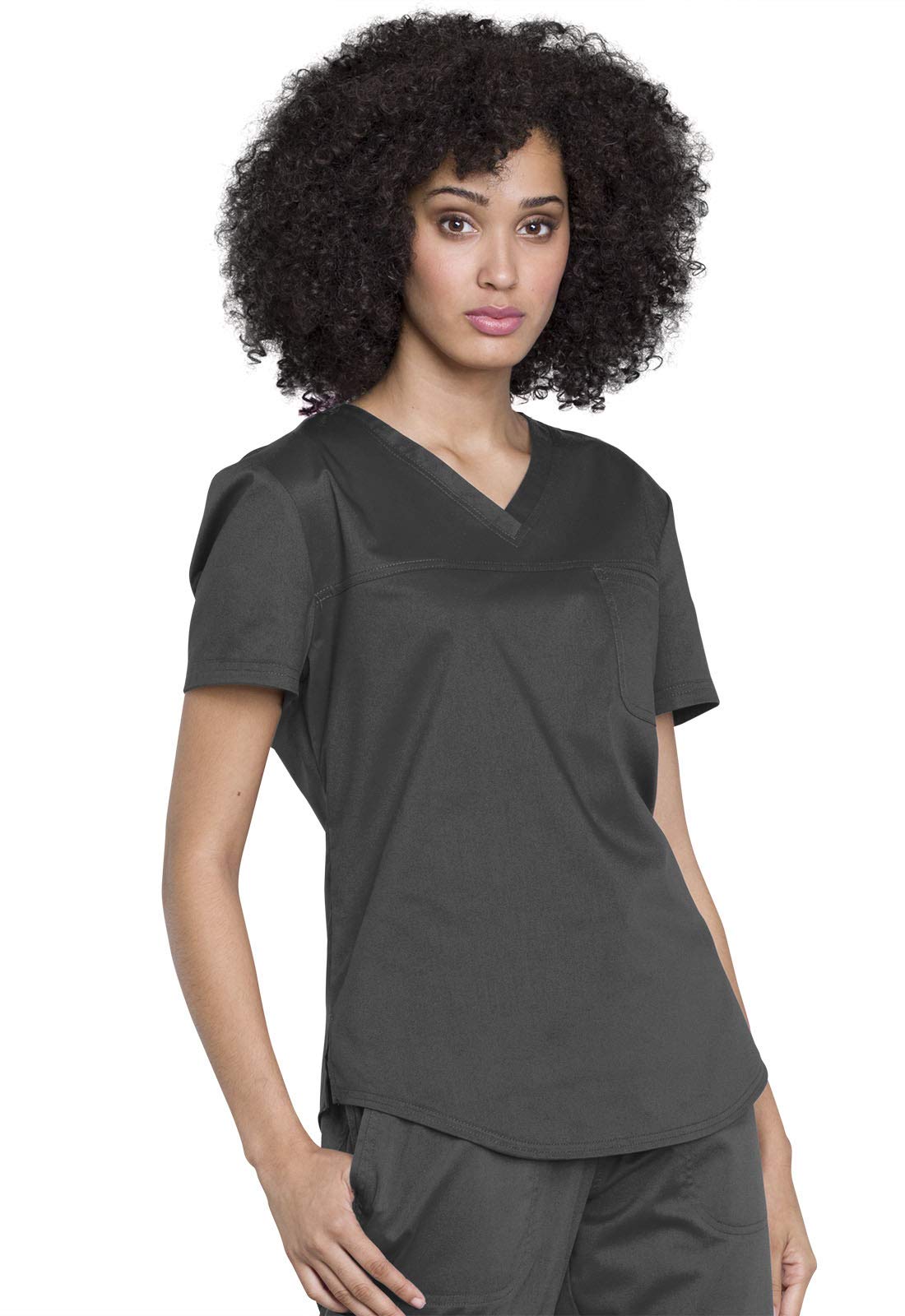 Cherokee WW657 - Conjunto de ropa quirúrgica para mujer con cuello en V y pantalón médico de tiro medio con cordón de pierna cónica WW105, peltre- XS Top/XS